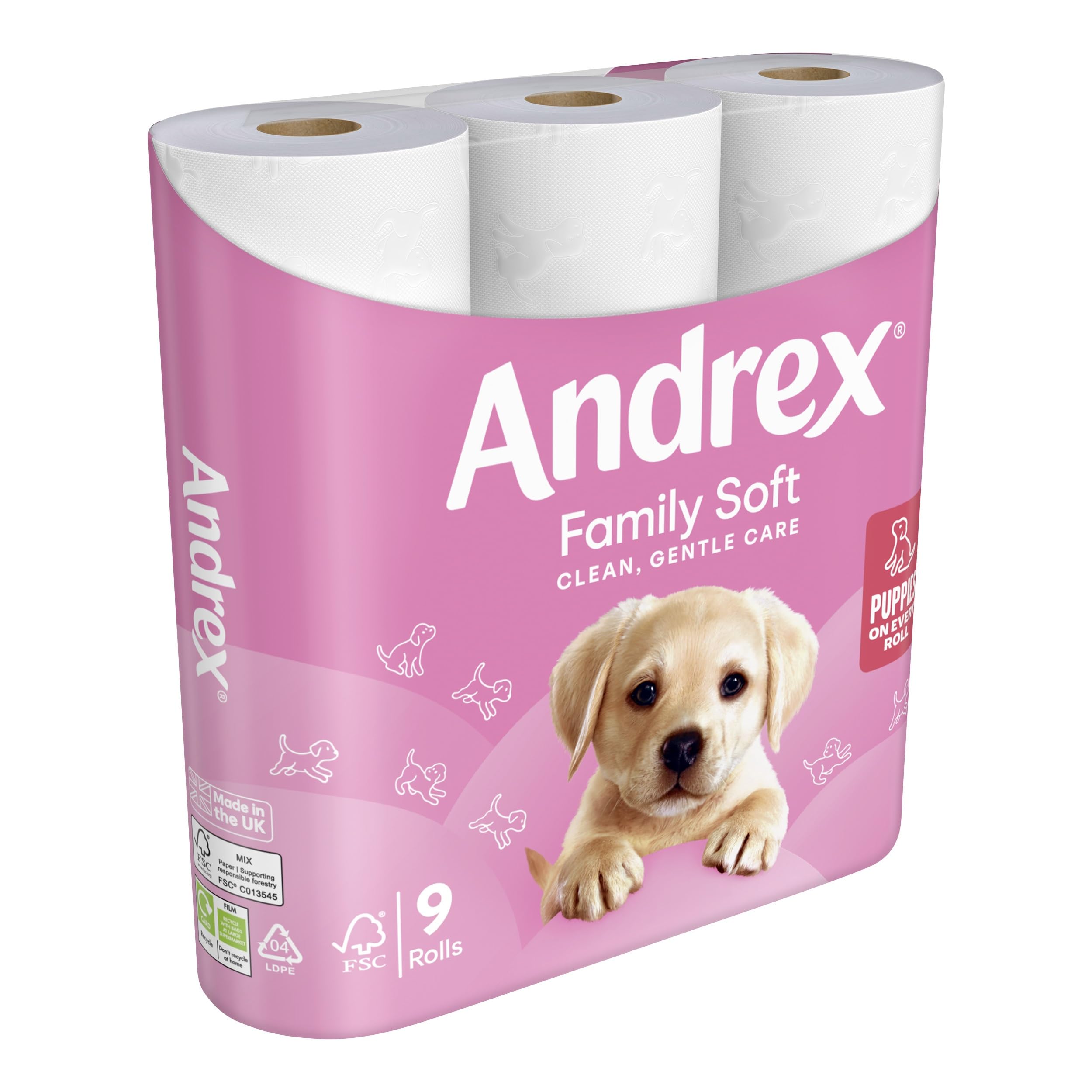 Andrex Gentle Clean - Puppy On A Roll Toilet Paper 9pk x 5 image