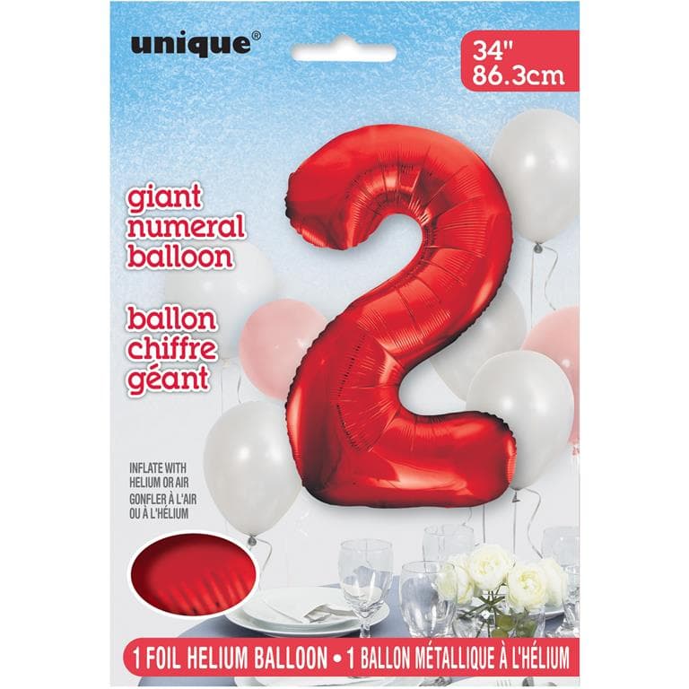 Unique Party Unique Unique Red 2 Shaped Balloon Foil Balloon 34"