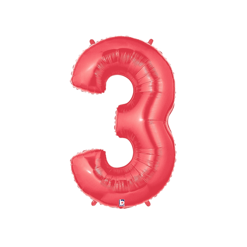Unique Party Unique Unique Red 3 Shaped Balloon Foil Balloon 34  Packaged"