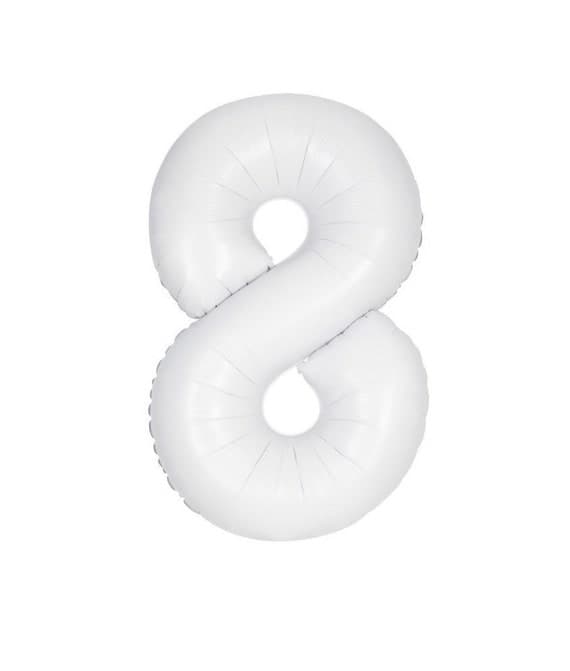 Unique Party Unique Matte White Number 8 Shaped Foil Balloon 34  Packaged"