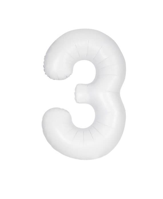 Unique Party Unique Matte White Number 3 Shaped Foil Balloon 34 Packaged"