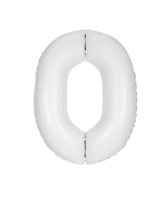 Unique Party Unique Matte White Number 0 Shaped Foil Balloon 34  Packaged"