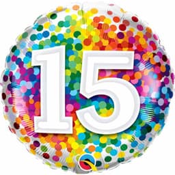 Unique Party Unique Rainbow Confetti Birthday Number 15 Round Foil Balloon 18  Packaged" 1