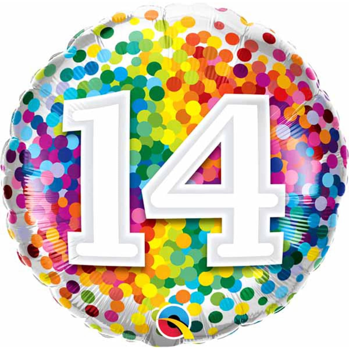 Unique Party Unique Rainbow Confetti Birthday Number 14 Round Foil Balloon 18  Packaged"