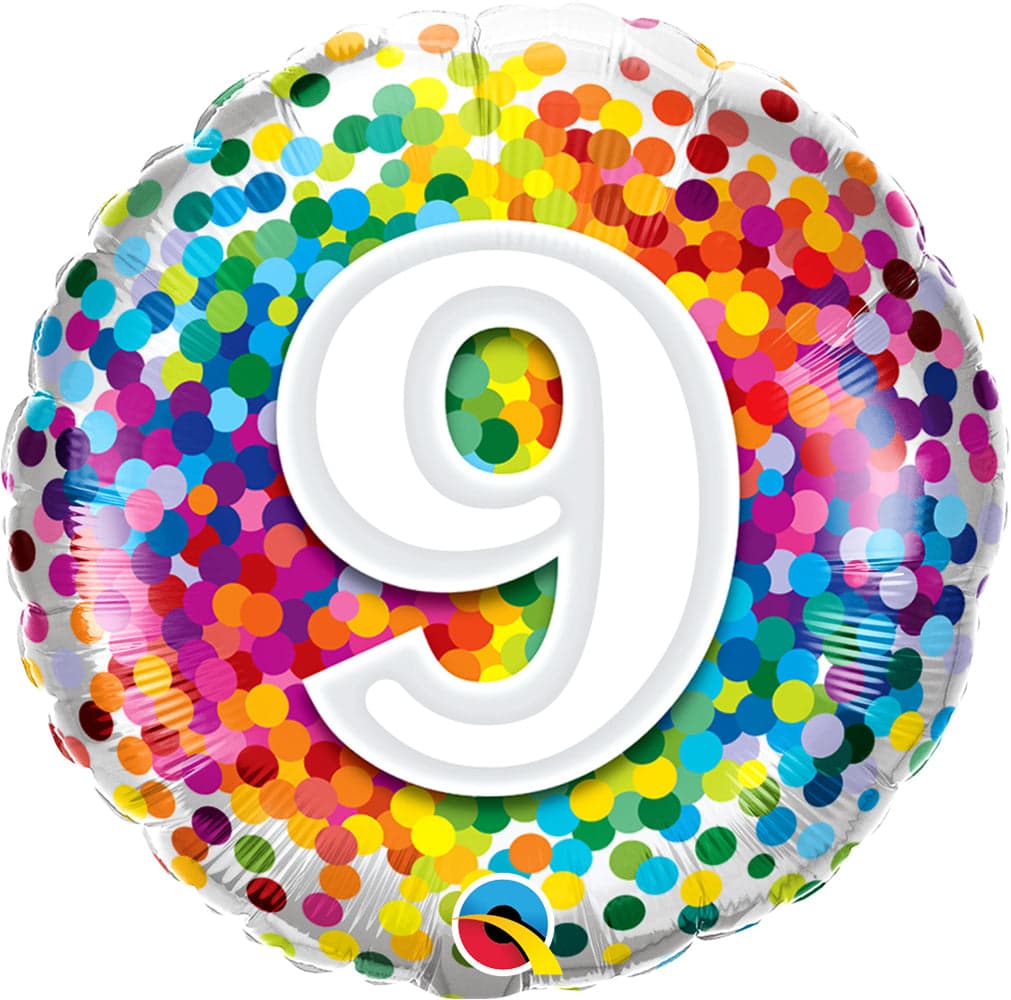 Unique Party Unique Rainbow Confetti Birthday Number 9 Round Foil Balloon 18  Packaged"