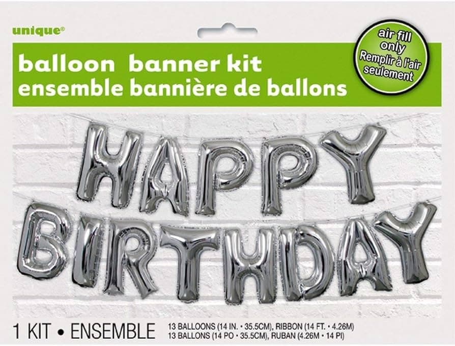 Unique Party Unique Silver Party Foil Letter Balloon Banner Kit  14",12"