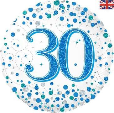 Oaktree 18" 30th Sparkling Fizz Birthday Blue Holographic