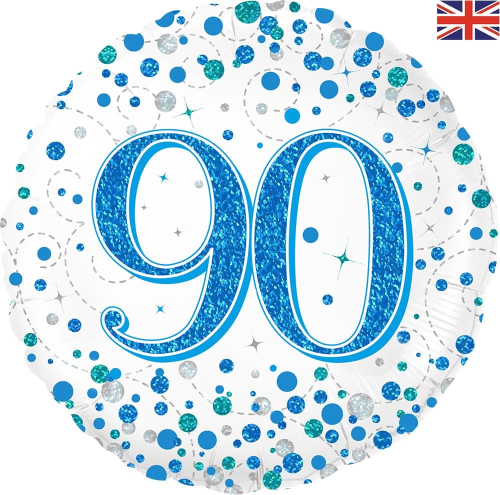 Oaktree 18" 90th Sparkling Fizz Birthday Blue Holographic