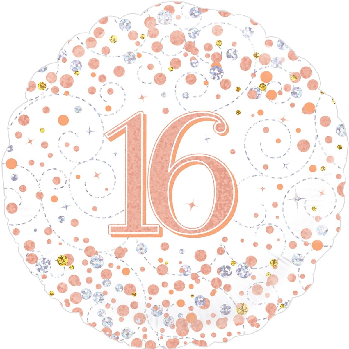Oaktree 18" 16th Sparkling Fizz Birthday White & Rose Gold Holographic