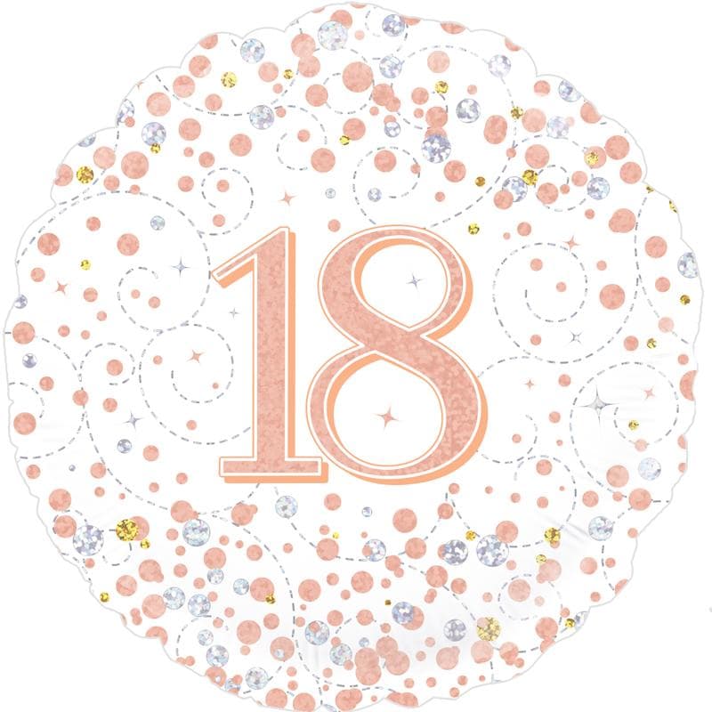 Oaktree 18" 18th Sparkling Fizz Birthday White & Rose Gold Holographic