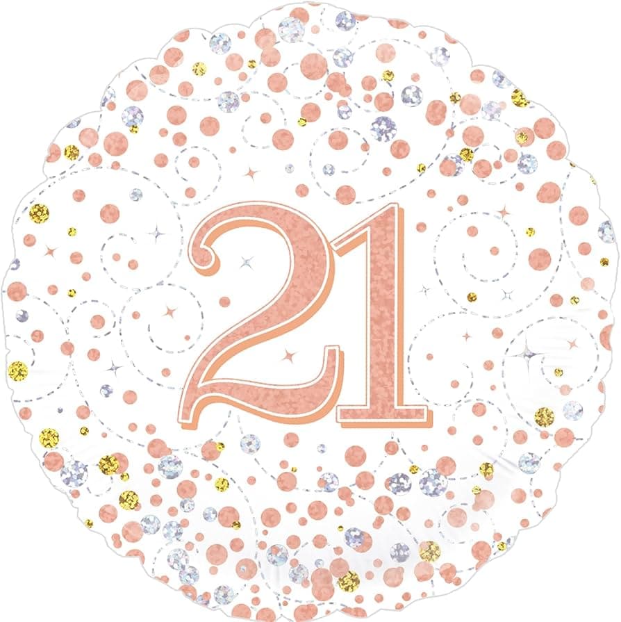 Oaktree 18" 21st Sparkling Fizz Birthday White & Rose Gold Holographic