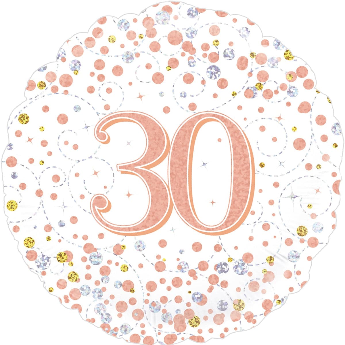 Oaktree 18" 30th Sparkling Fizz Birthday White & Rose Gold Holographic