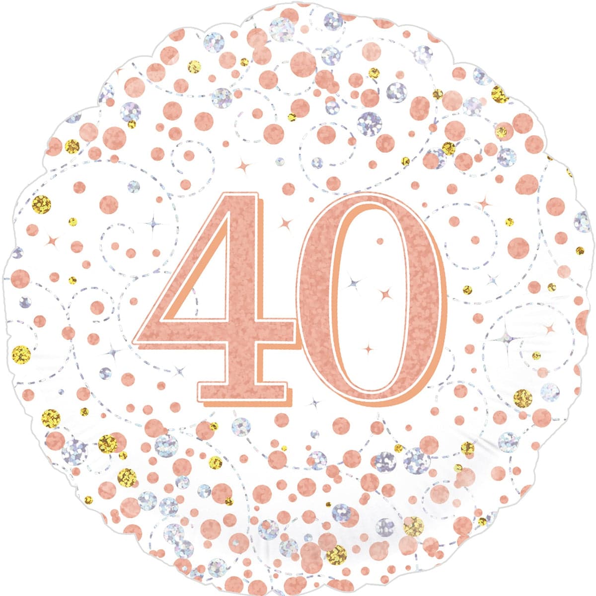 Oaktree 18" 40th Sparkling Fizz Birthday White & Rose Gold Holographic