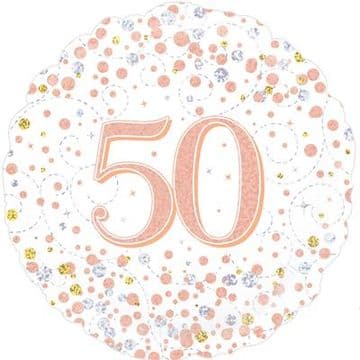 Oaktree 18" 50th Sparkling Fizz Birthday White & Rose Gold Holographic