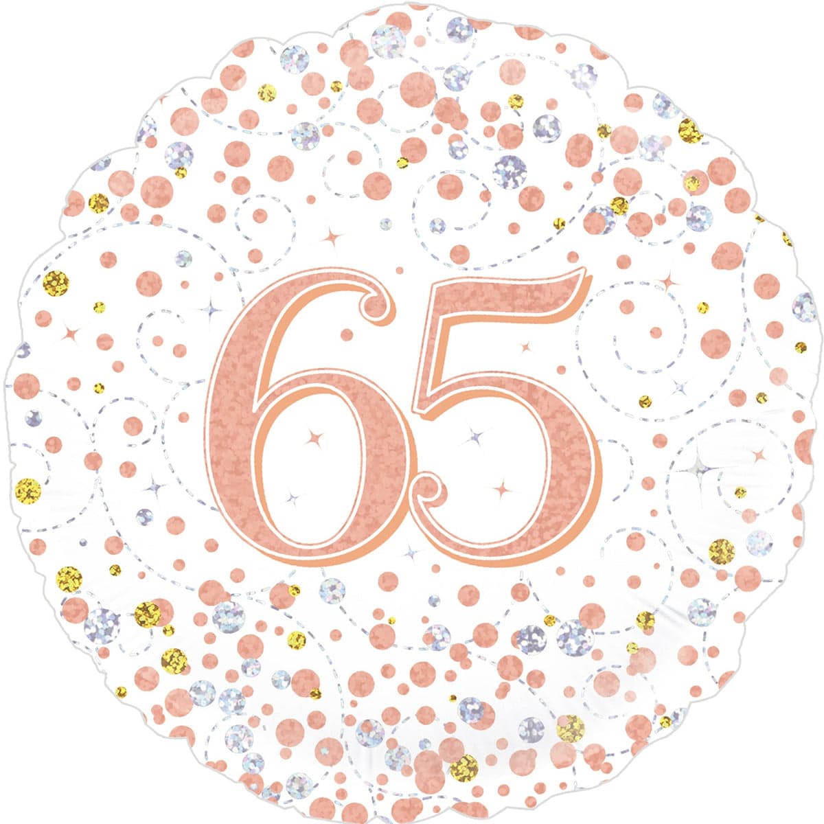 Oaktree 18" 65th Sparkling Fizz Birthday White & Rose Gold Holographic