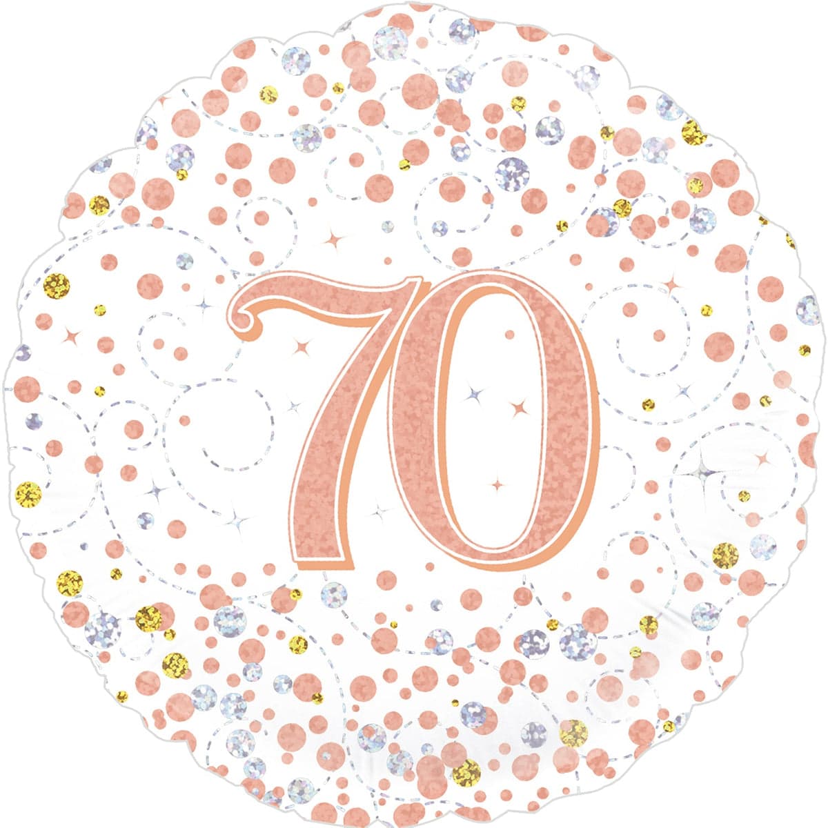 Oaktree 18" 70th Sparkling Fizz Birthday White & Rose Gold Holographic