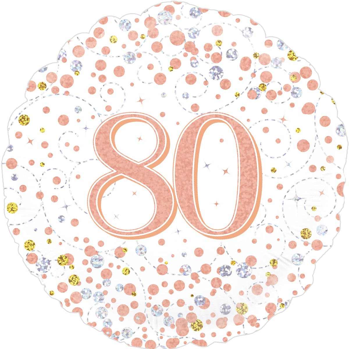 Oaktree 18" 80th Sparkling Fizz Birthday White & Rose Gold Holographic