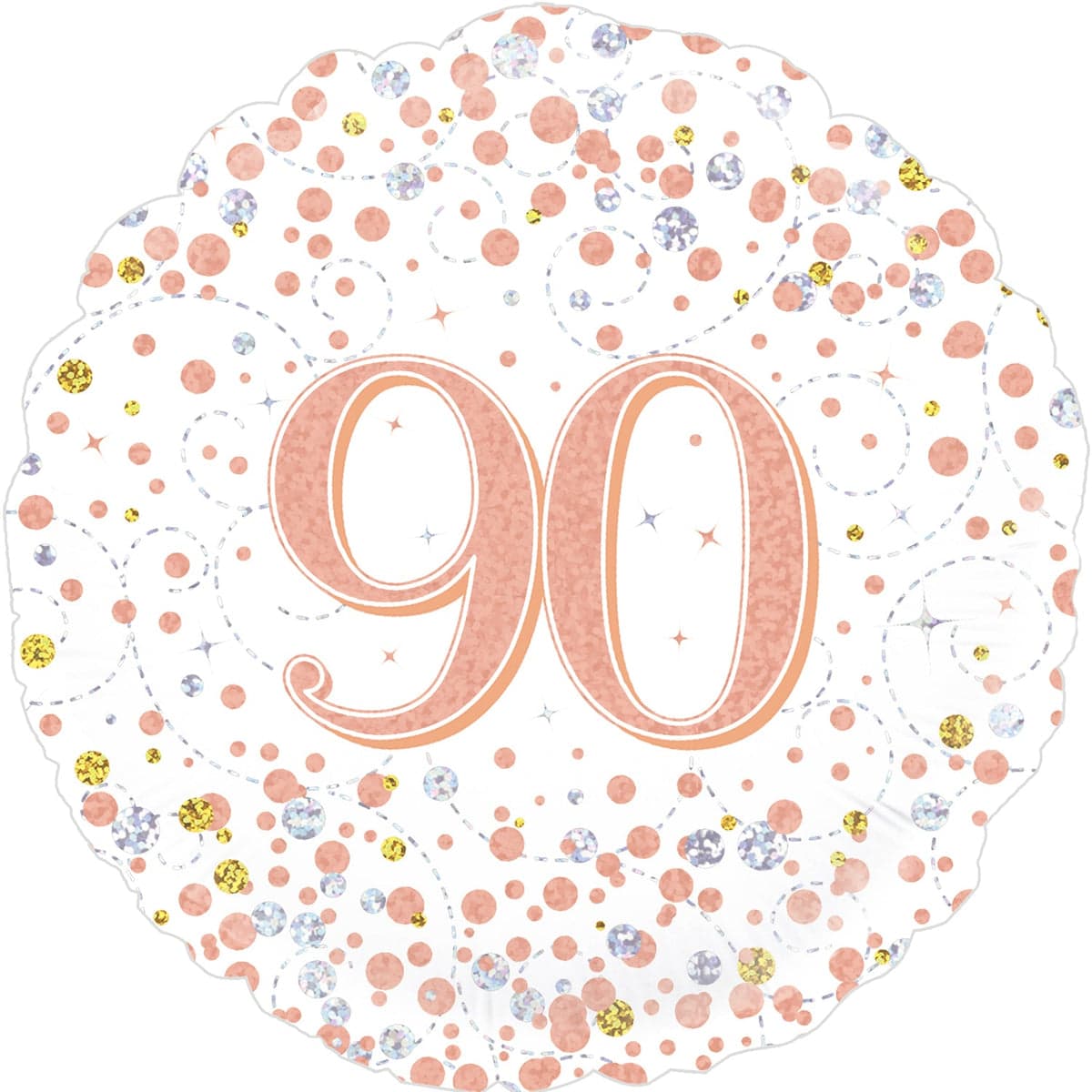 Oaktree 18" 90th Sparkling Fizz Birthday White & Rose Gold Holographic