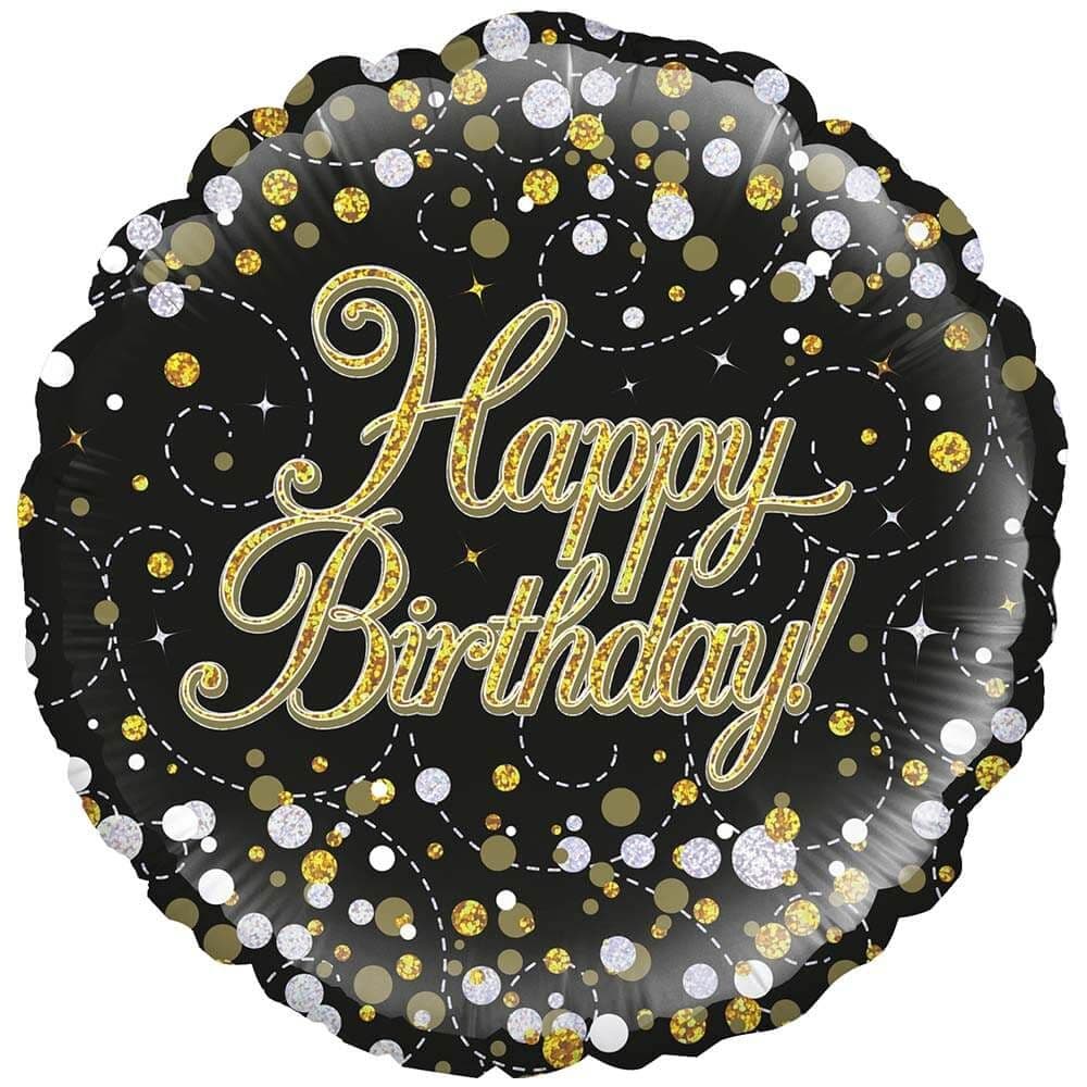 Oaktree 18" 16th Sparkling Fizz Birthday Black & Gold Holographic
