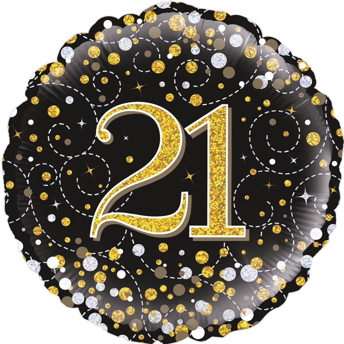 Oaktree 18" 21st Sparkling Fizz Birthday Black & Gold Holographic