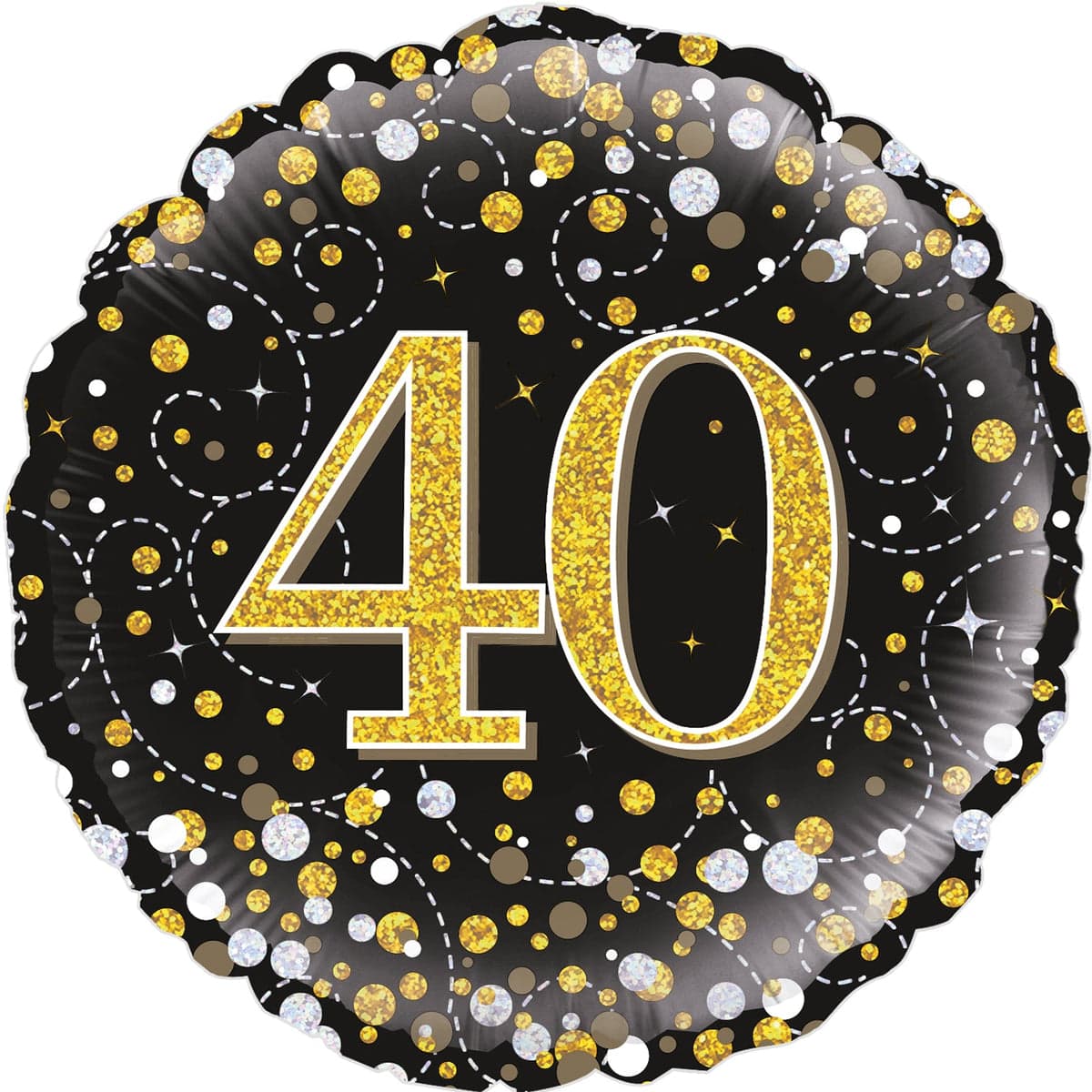 Oaktree 18" 40th Sparkling Fizz Birthday Black & Gold Holographic