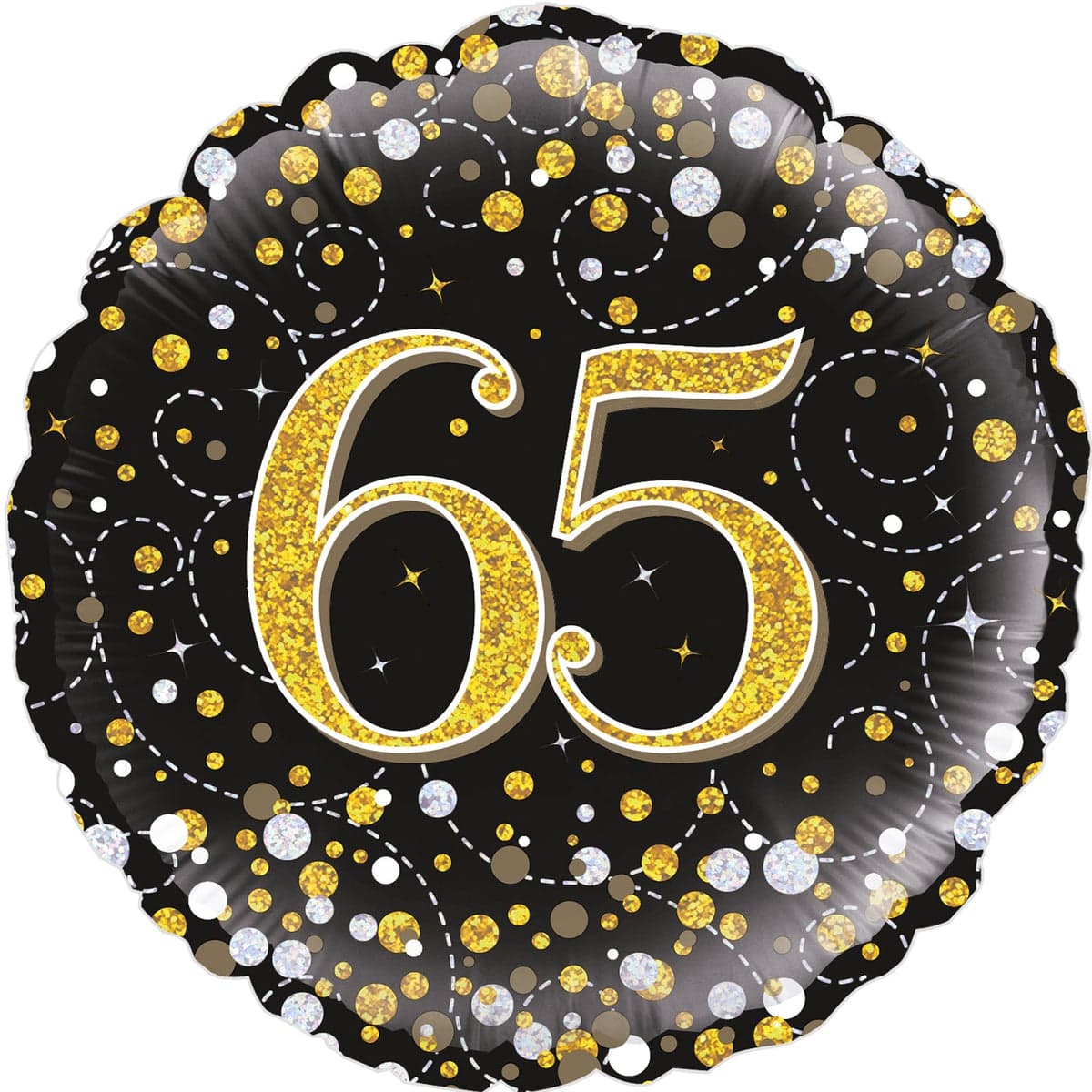 Oaktree 18" 65th Sparkling Fizz Birthday Black & Gold Holographic