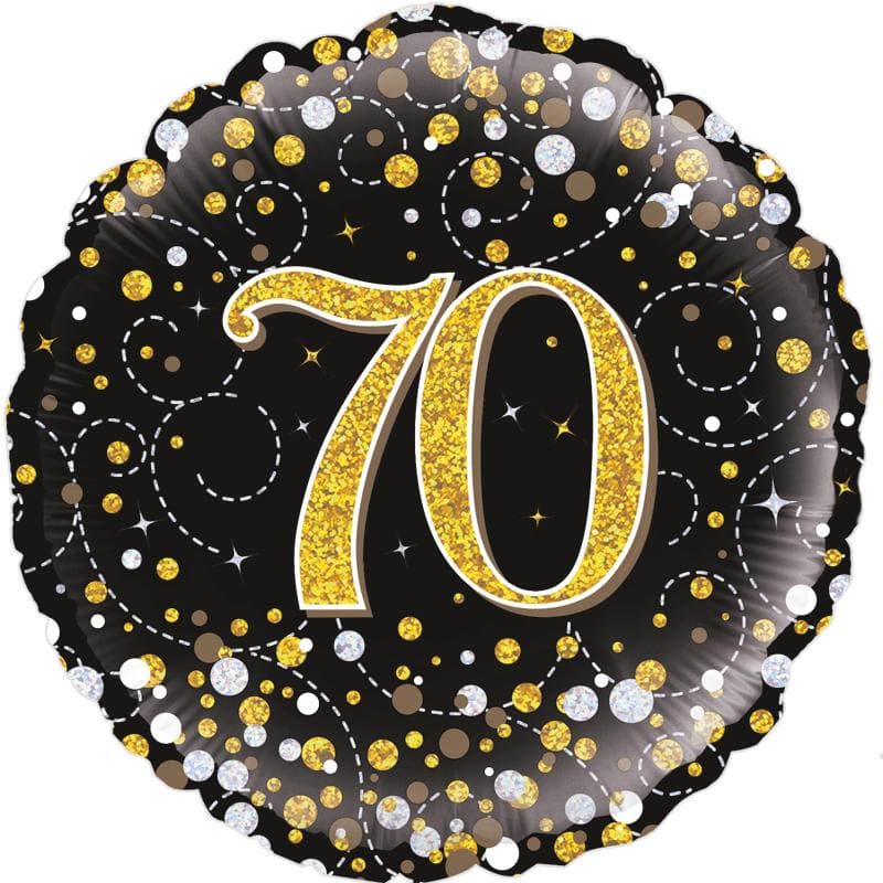 Oaktree 18" 70th Sparkling Fizz Birthday Black & Gold Holographic
