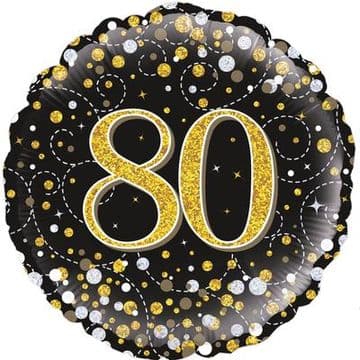 Oaktree 18" 80th Sparkling Fizz Birthday Black & Gold Holographic