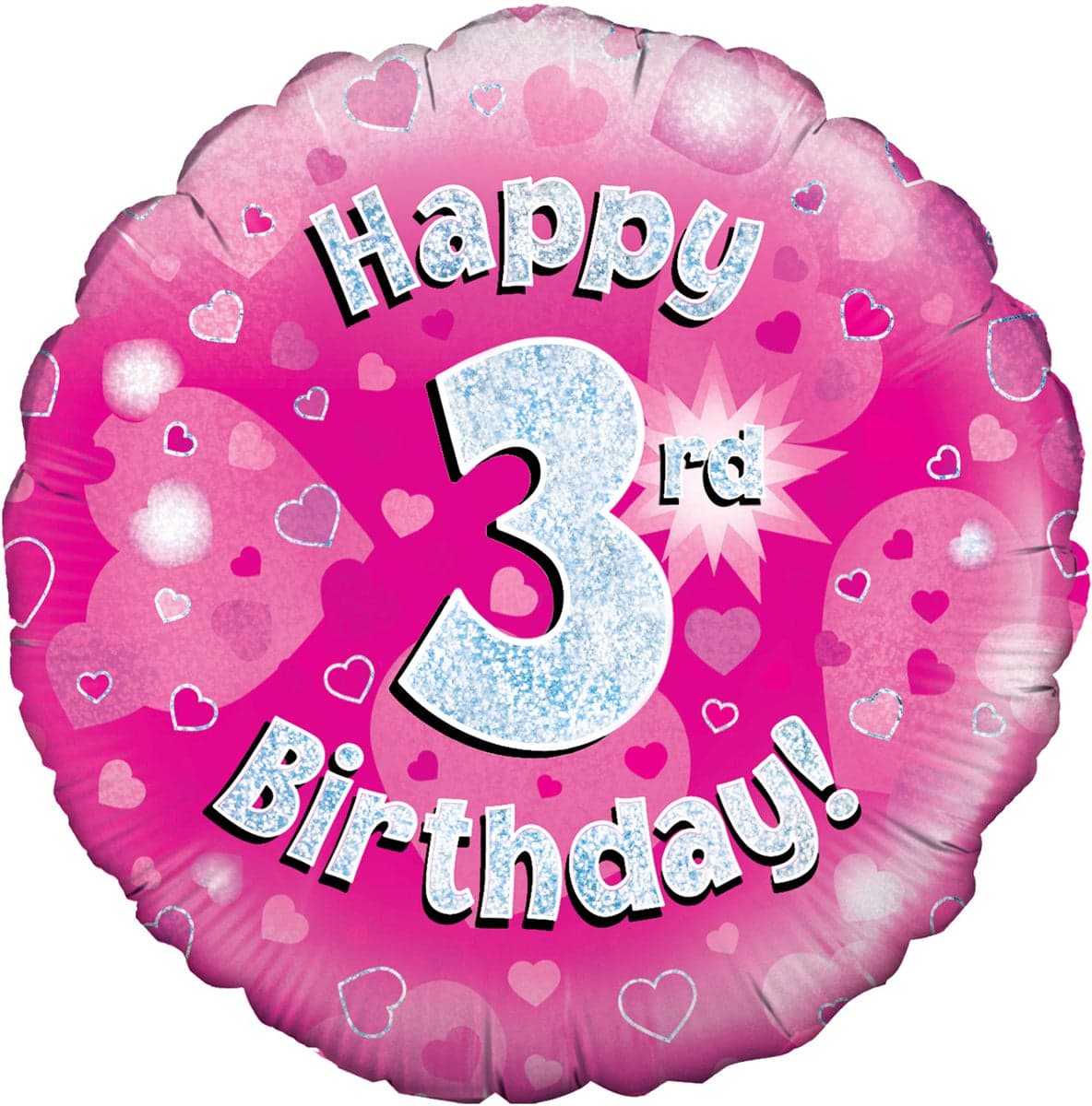 Oaktree 18" Happy 3rd Birthday Pink Holographic