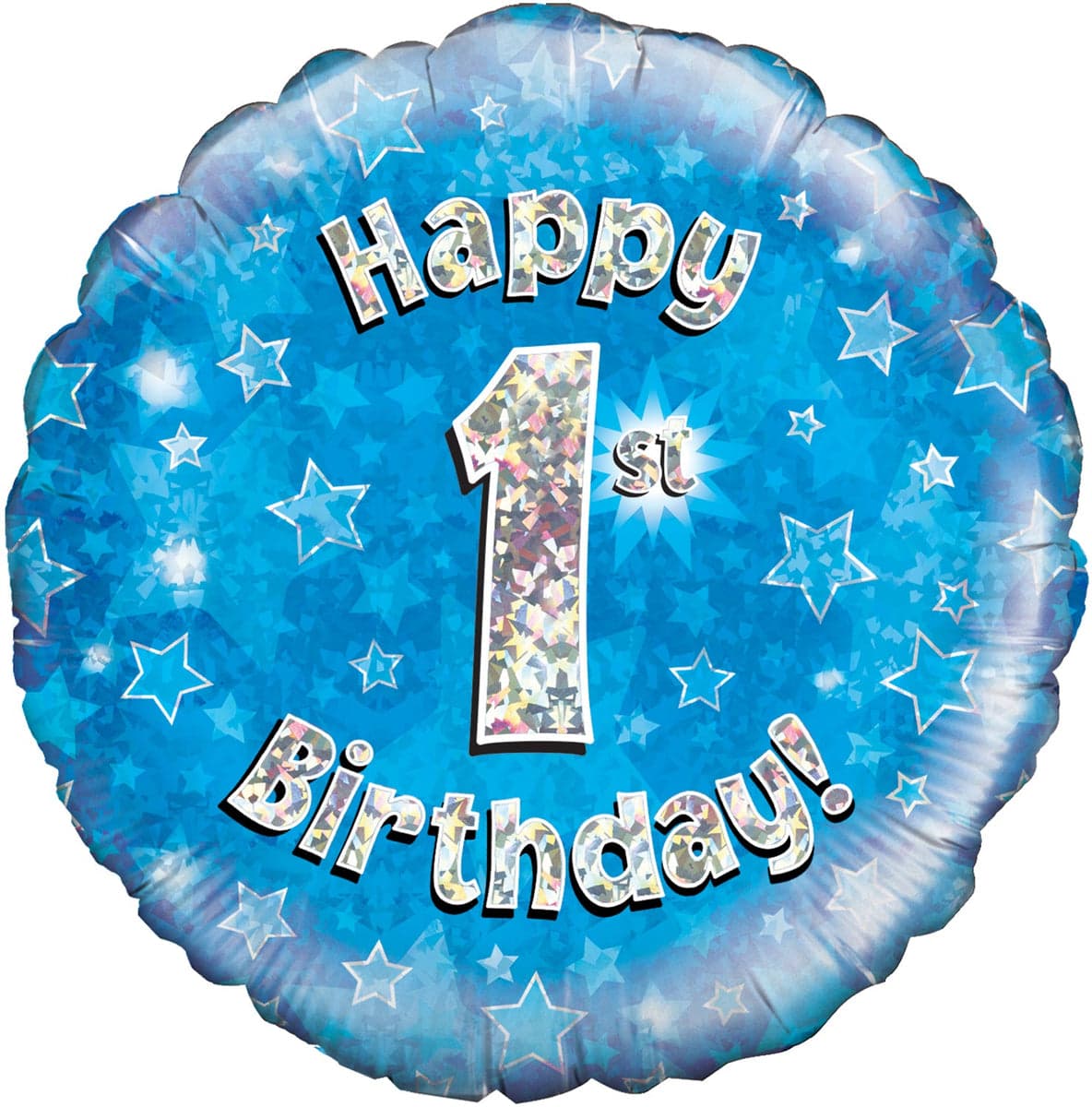 Oaktree 18" Happy 1st Birthday Blue Holographic