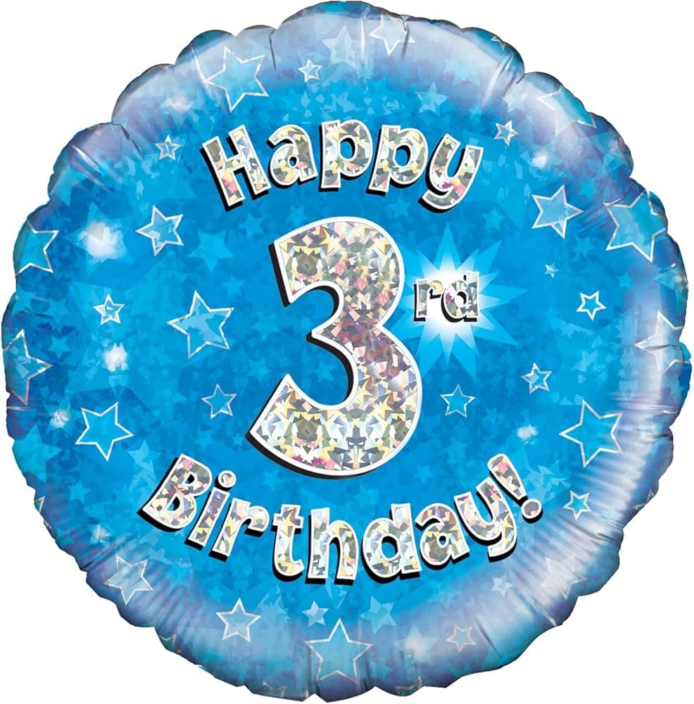 Oaktree 18" Happy 3rd Birthday Blue Holographic
