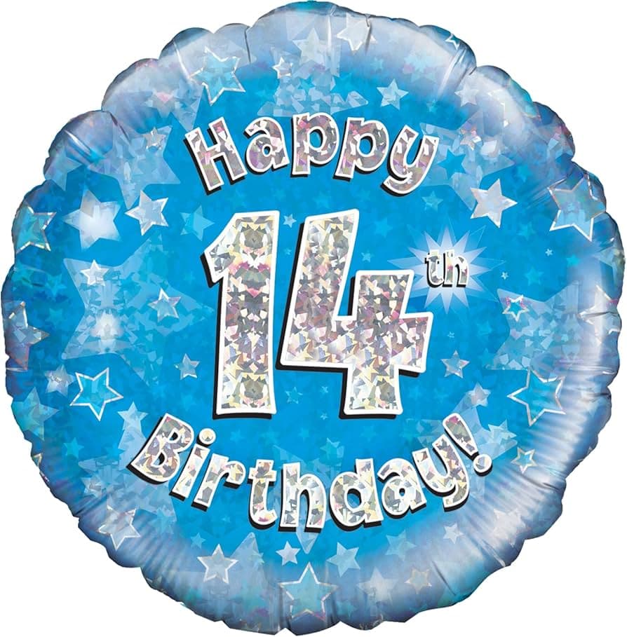 Oaktree 18" Happy 14th Birthday Blue Holographic