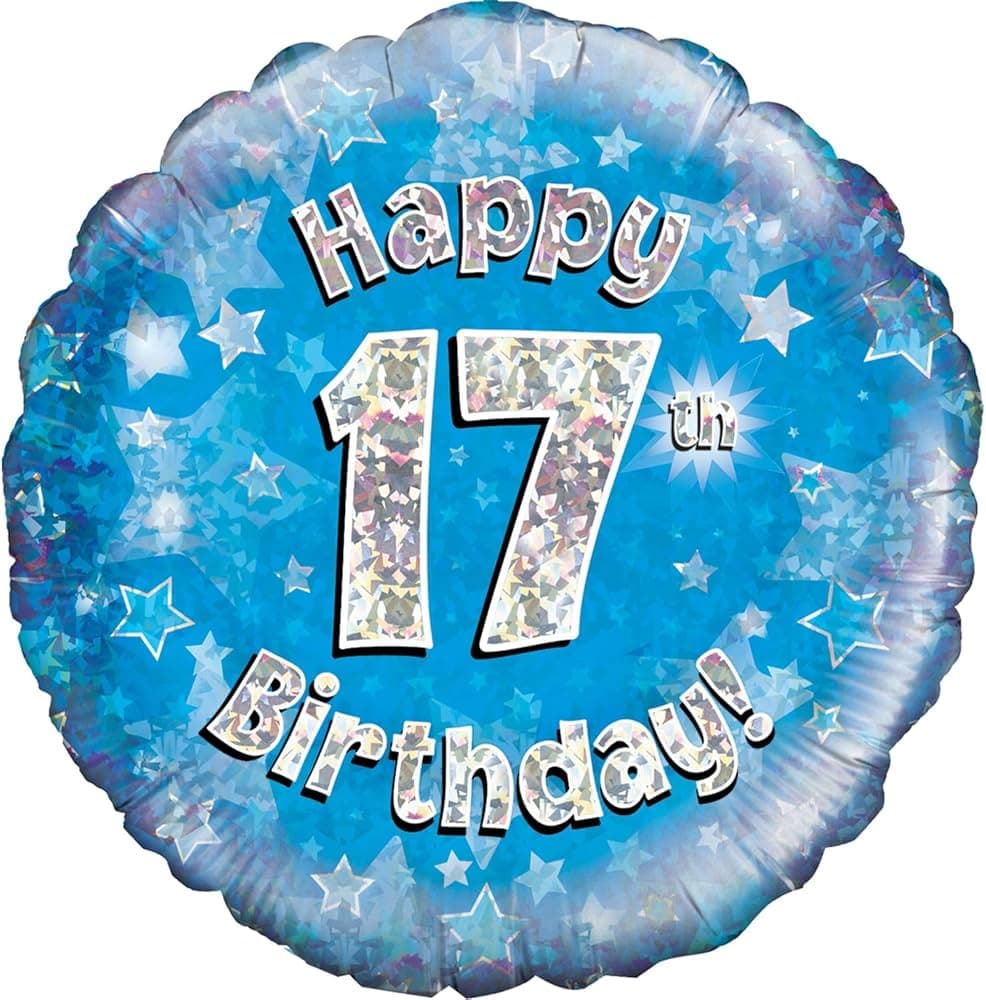 Oaktree 18" Happy 17th Birthday Blue Holographic