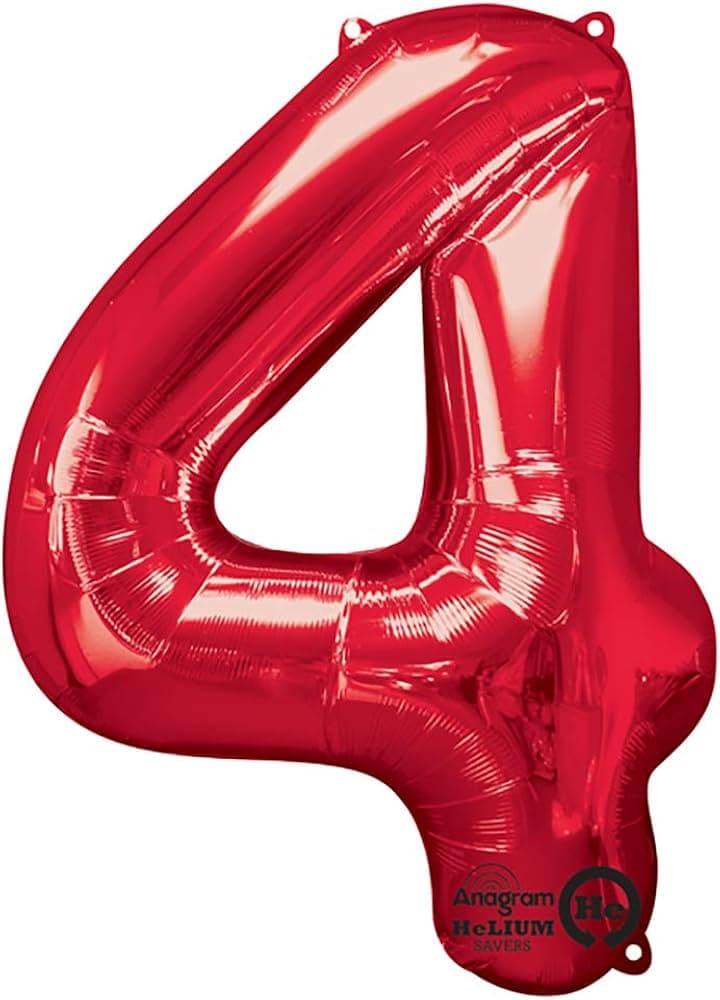 Unique Party Unique Unique Red 4 Shaped Balloon Foil Balloon 34"