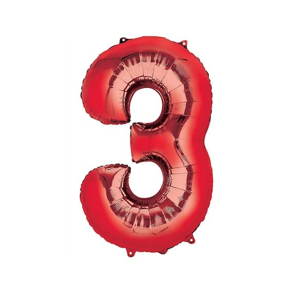 Unique Party Unique Unique Red 3 Shaped Balloon Foil Balloon 34"