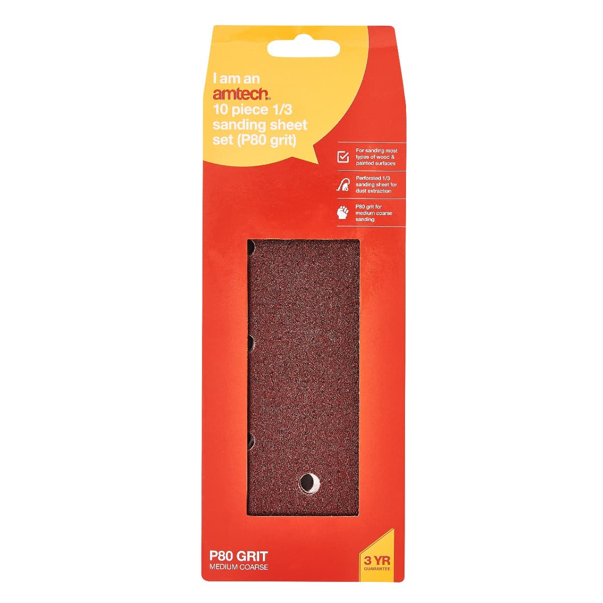 Am-tech 10PC 1/3 SANDING SHEET (P80 GRIT) (93 X 230mm)