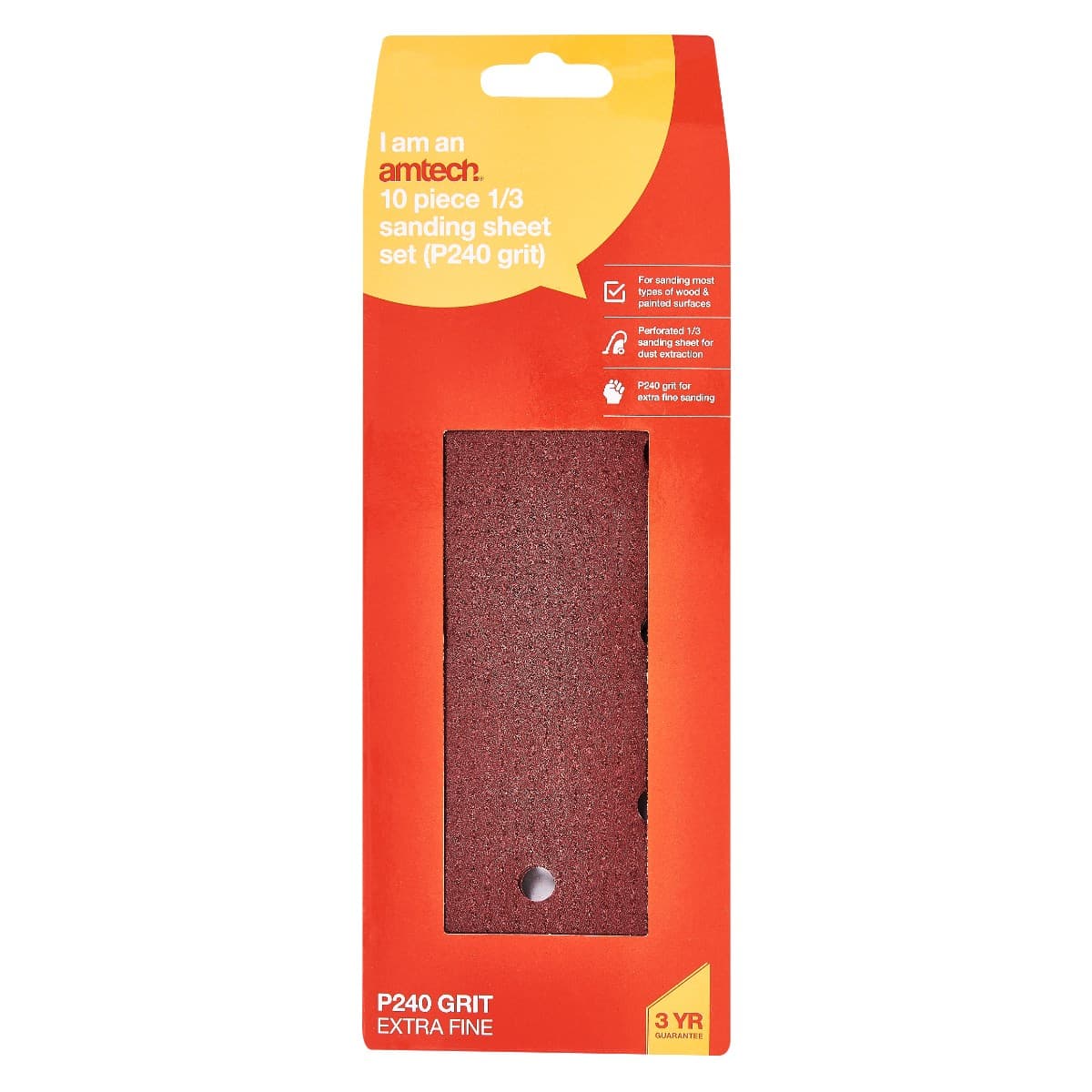 Am-tech 10PC 1/3 SANDING SHEET (P240 GRIT) (93 X 230mm)