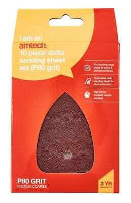 Am-tech 10PC DELTA SANDING SHEET SET (P80 GRIT) (140 X 140 X 100mm)
