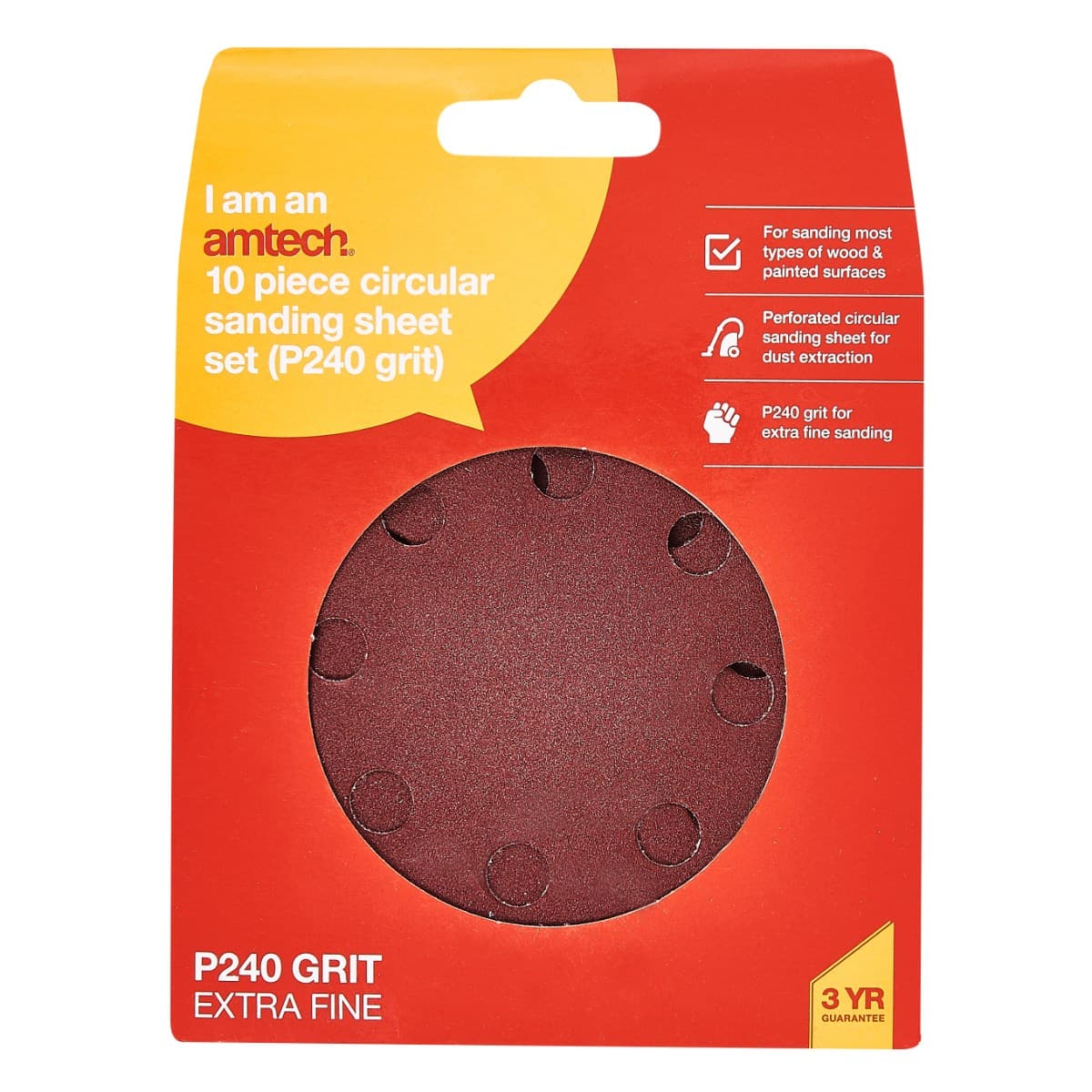 Am-tech 10PC CIRCULAR SANDING SHEET SET (P120 GRIT) (DIA 115mm)