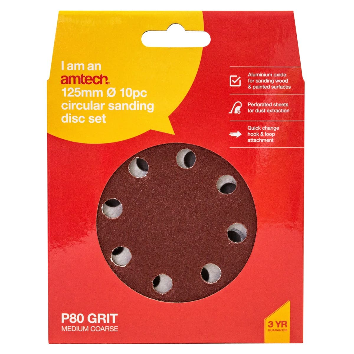 Am-tech 10PC CIRCULAR SANDING SHEET SET (P80GRIT) (DIA 125mm)