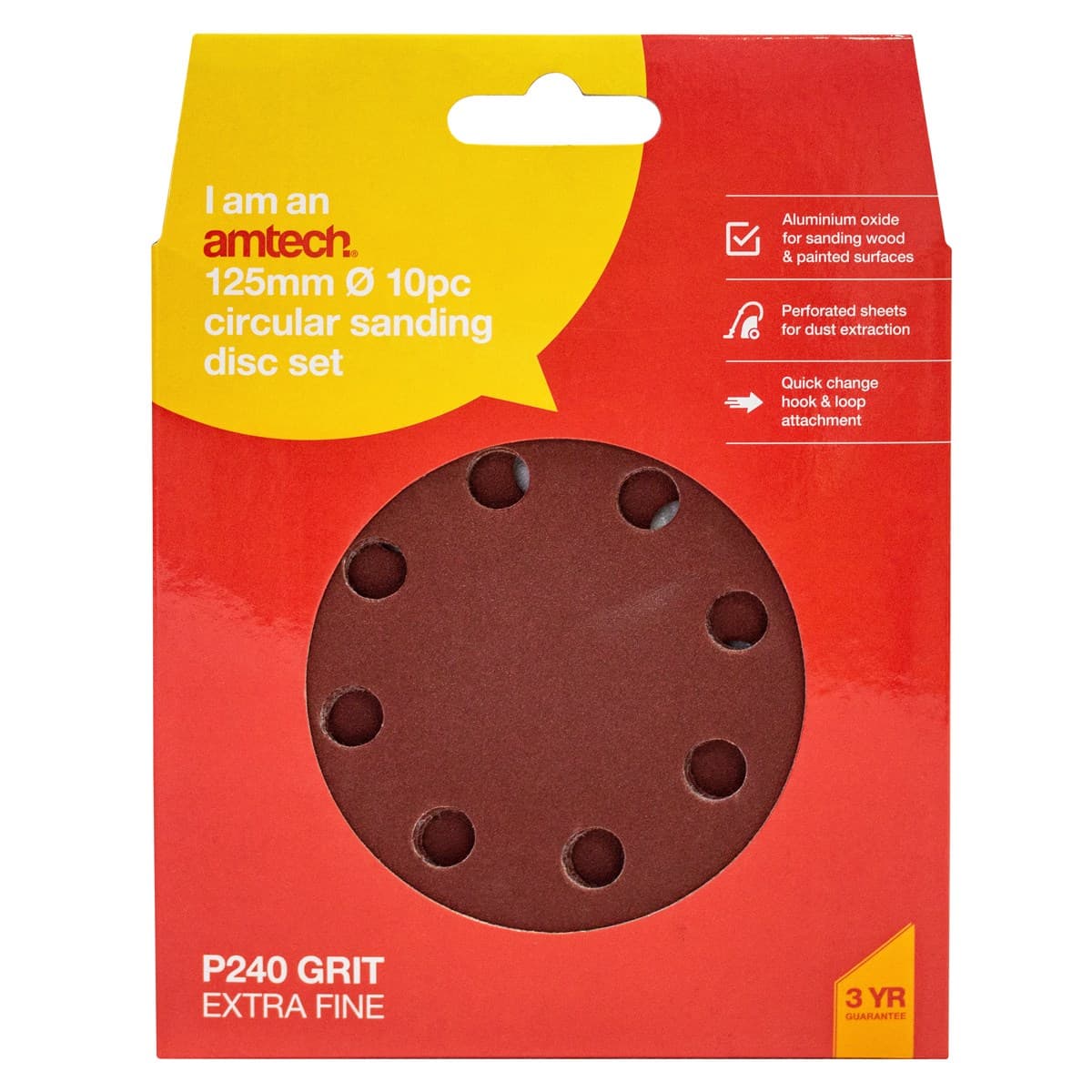 Am-tech 10PC CIRCULAR SANDING SHEET SET (P240 GRIT) (DIA 125mm)