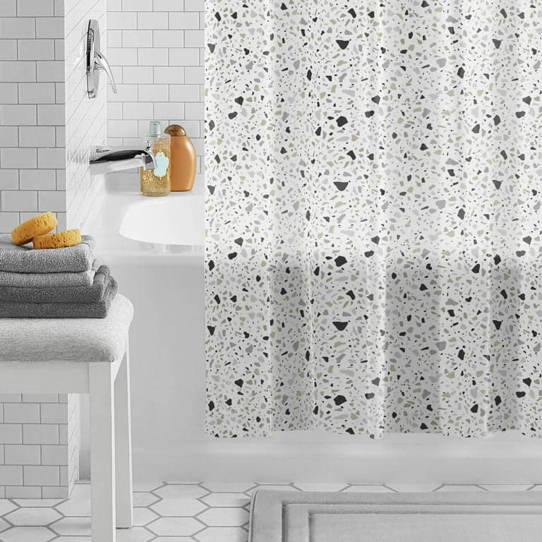 PEVA Shower Curtain with Hooks B&W Mosaic