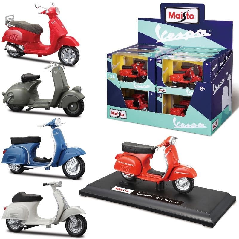 HGL 1:18 Motorbike Vespa Scooters Assortment-12pc Dispenser