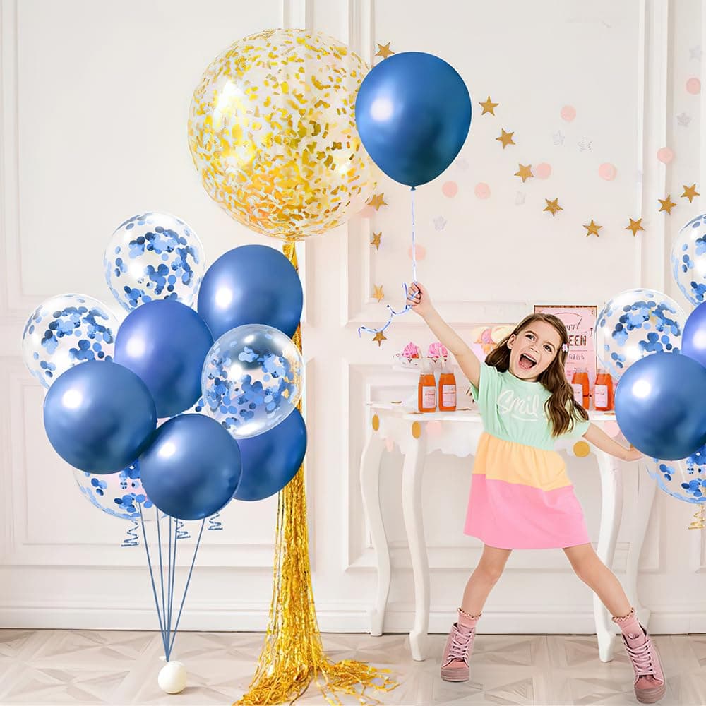 Unique Party 6 12" Glitz Blu Clr Bln-cnftti