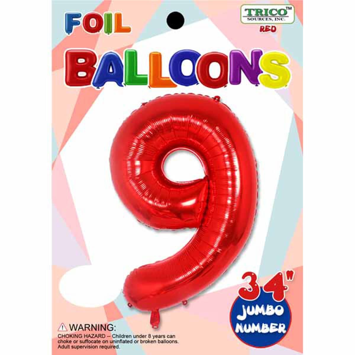 Unique Party Unique Unique Red 9 Shaped Balloon Foil Balloon 34 Packaged"
