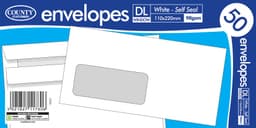 County Dl White Window Envelopes Self Seal 90gsm 50's 2