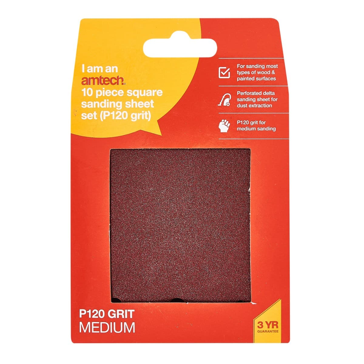 Am-tech 10pc Square Sanding Sheet Set (P120 Grit) (110 X 100mm)