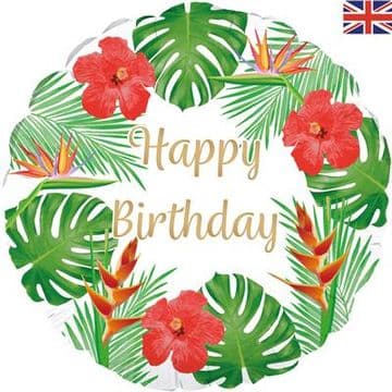 OAKTREE 18" TROPICAL HAPPY BIRTHDAY WHITE