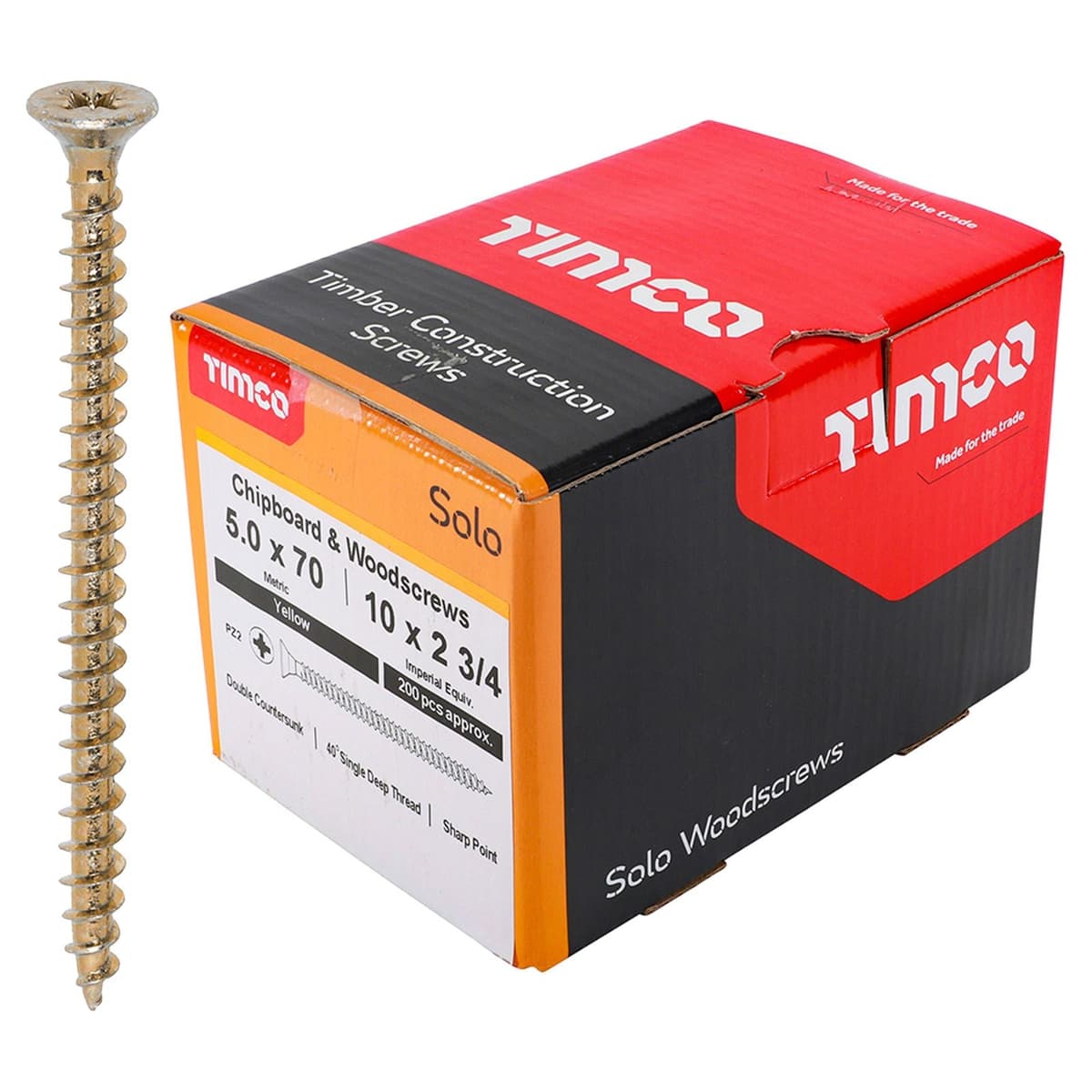 TIMCO  | Solo Double Countersunk Wood Screw | 5.0mm X 70mm | 200 Box