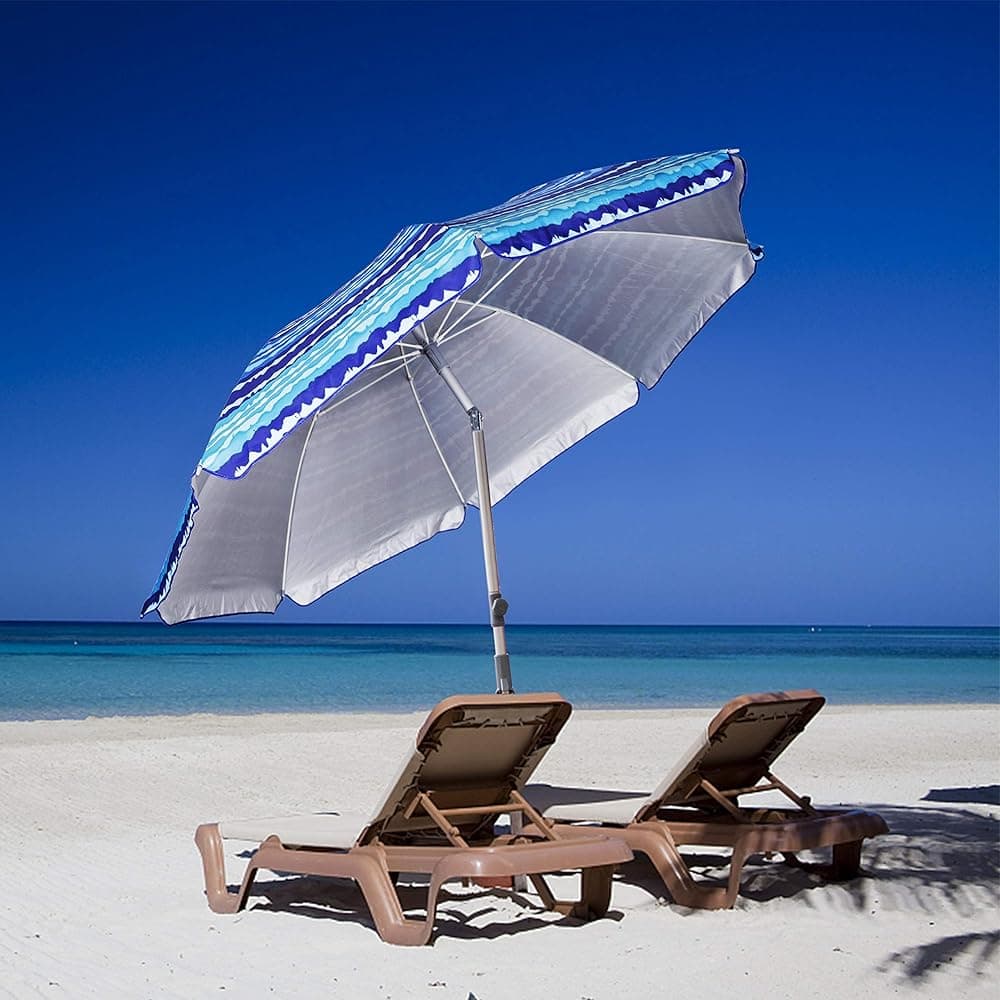 Kandy Toys 34" Rib Liv Beach Parasol Blue/ White With Tilt
